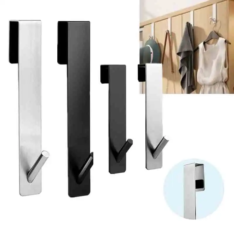 Bathroom Shower Door Hook Over Glass Towel Cloth Rack Holder Stainless Steel Cabinet Door Hook Rust-proof Punch-free Decor