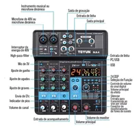 TEYUN 4-Channel Professional Sound Mixer Console Mini Audio Mixer Sound Card Computer Input 48v Power USB Computer Record NA4 3