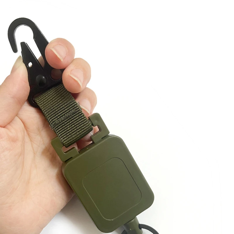 Duty Metal Retractable Carabiner Keychain Belt Outdoor Reels Eagle Beak Buckle Reinforced Steel Wire Easy Pull Back Clip 60cm