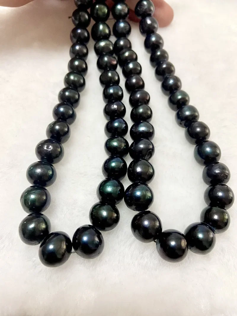 

Classic 12-14mm Black Pearl Necklace For Women Near Round Sea Pearls Less Flaw Sterling Party Jewelry Gifts