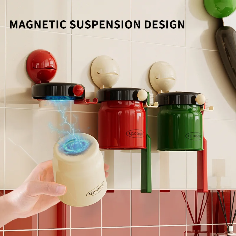 Suction Cup Toothbrush Holder No Punching And No Glue Teeth Cup Storage Bathroom Supplies Magnetic Mouthwash Holder