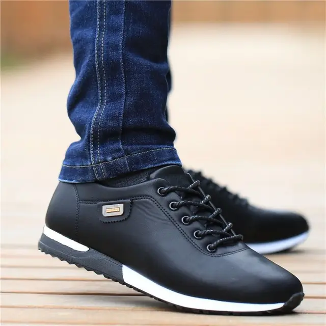 Men's Leather Shoes Korean Version Men's Casual Shoes Waterproof Flat Bottom Lace Up Wear-resistant Soft Sole Comfort Sneakers 2