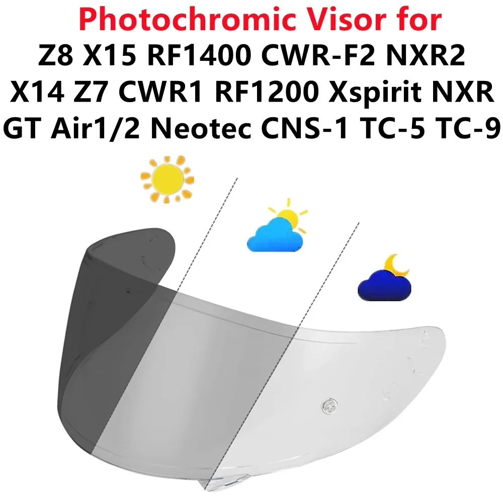 

Photochromic Helmet Shield for SHOEI Z8 X15 RF1400 CWR-F2 NXR1/2 X14 Z7 CWR1 RF1200 Xspirit GT Air1/2 Neotec CNS-1 TC-5/9 Visor