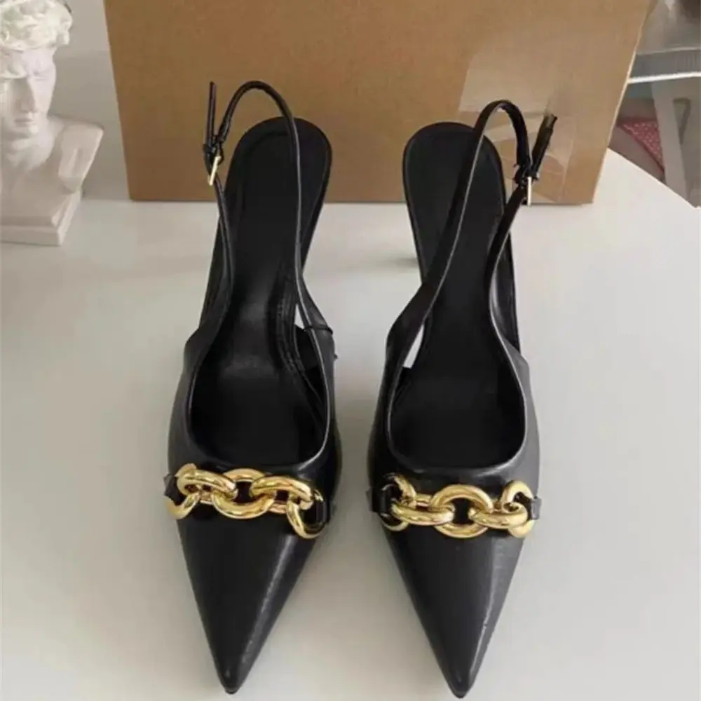 

Босоножки женские на высоком каблуке-шпильке, пикантные сандалии с острым носком, металлическая цепочка, высокий каблук-шпилька, 42 размера, по специальной цене