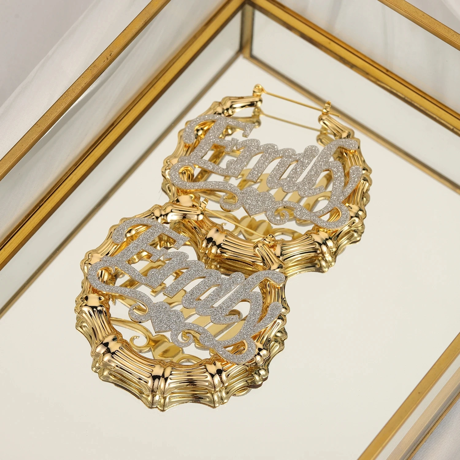 Customized Bling Bamboo Hoop Name Earring Stainless Steel Earrings Bamboo Style Personality Name Hiphop Sexy Jewelry Gift Her