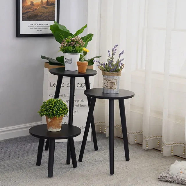Solid Wood Flower Stand, Plant Stand, Flower Pot,Garden Decoration, Bonsai Display Stand Living Room Balcony Flower Stand Stool Black
