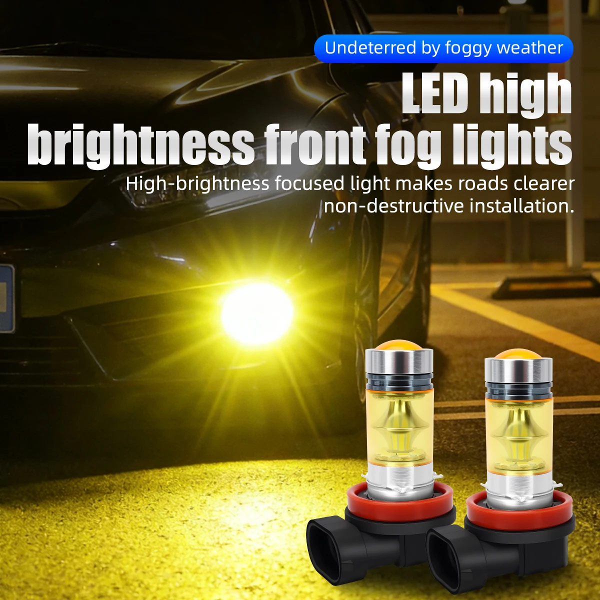 2PCS 자동차 H11 Led 안개등 전구 2835 칩 슈퍼 밝은 흰색/황금 자동 안티 안개 램프 자동차 운전 러닝 라이트