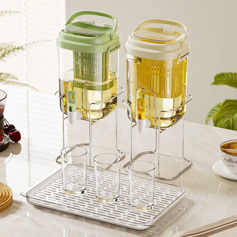 Refrigerator Water Dispenser with Tap -  Plastic Pitcher for Iced Tea & Fruit Infusion, Heat-Resistant Beverage Container