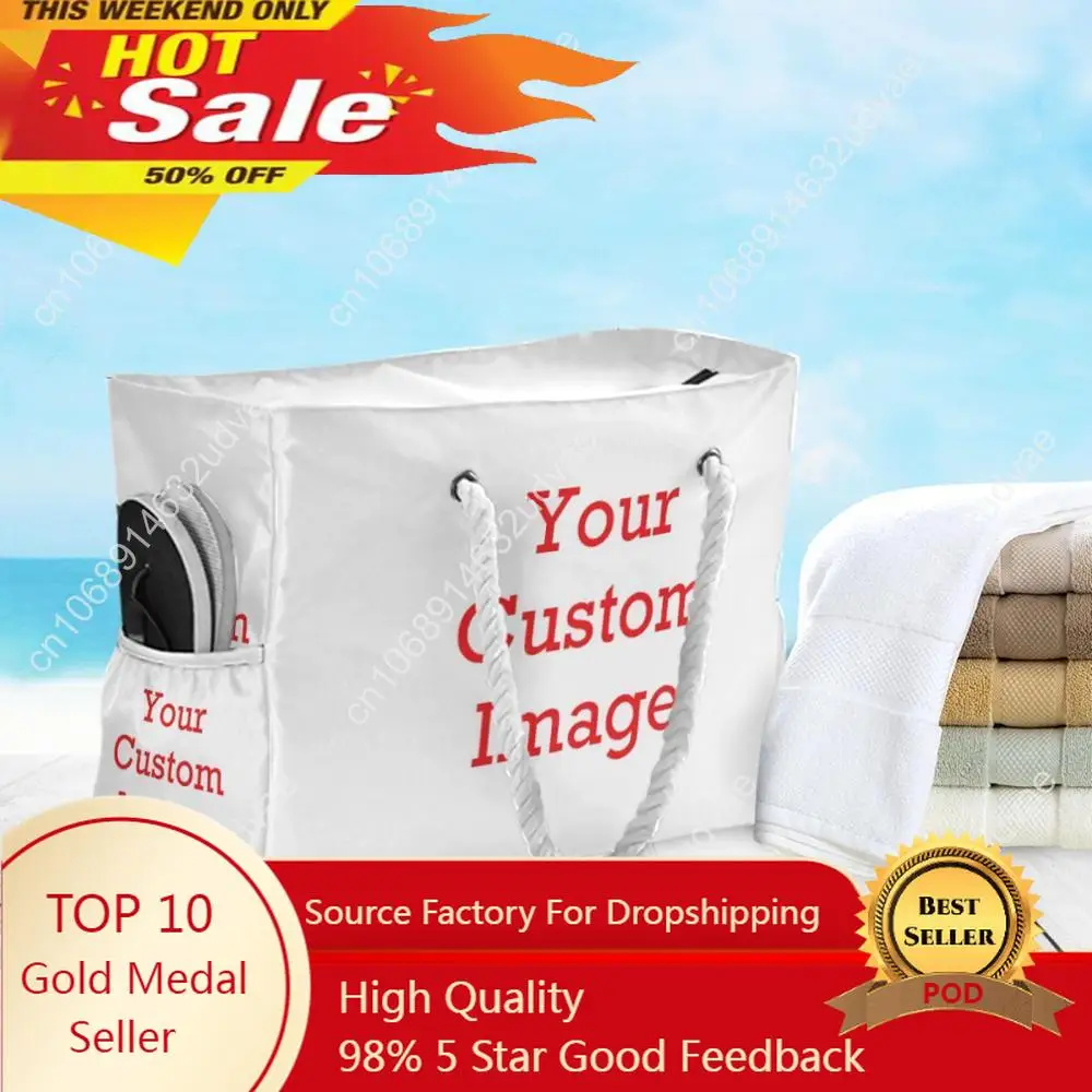 

50pcs Ladies Beach Handbag Personalized Customized Images Large Capacity Nylon Shoulder Shopping Bag Bohemia Female Casual Totes