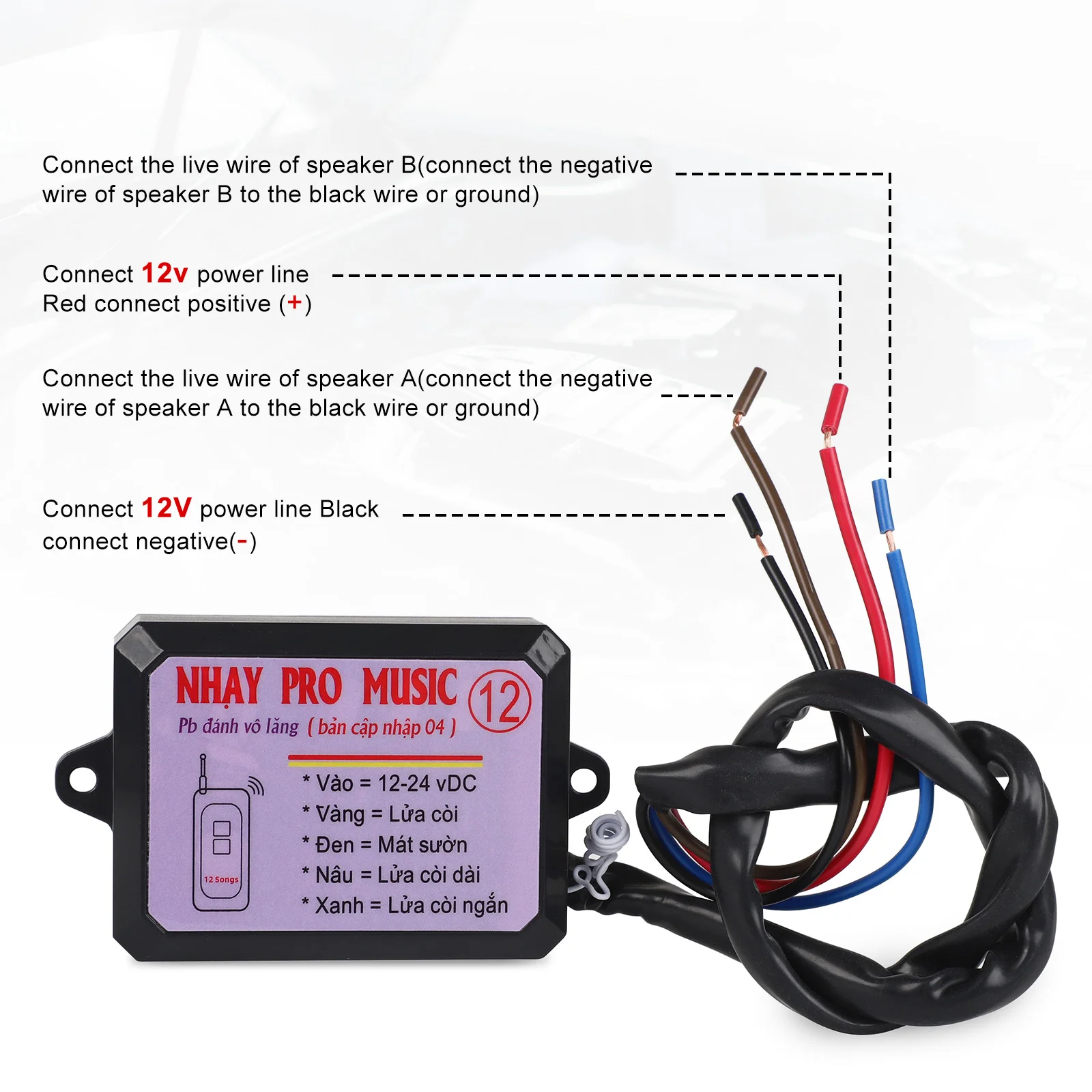 12 Tones 12-24V Nhay 3+ Pro Musical Horn Relay With Remote Control For Car Truck Van Motorcycle