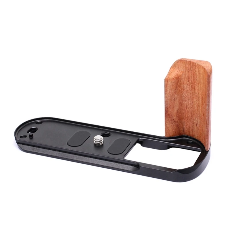 Camera Grip, Pearwood with Aluminum Support Handgrip, L-Shape Handle Quick Release Plate Mount for Enhances Handling