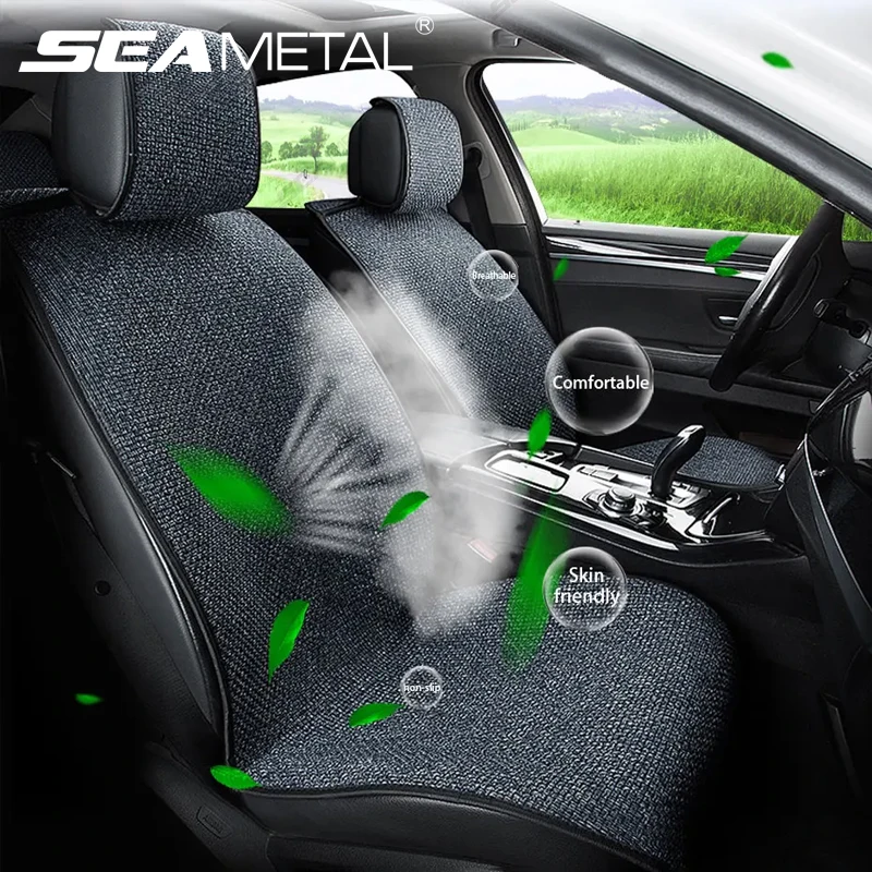 Breathable Linen Car Seat Cover with Backrest Pad for Universal Vehicles