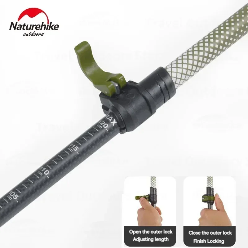 Naturehike Folding Walking Stick Carbon Trekking Pole for Men Women Kid 3-Section Telescopic Rod Length Adjustable Ultralight