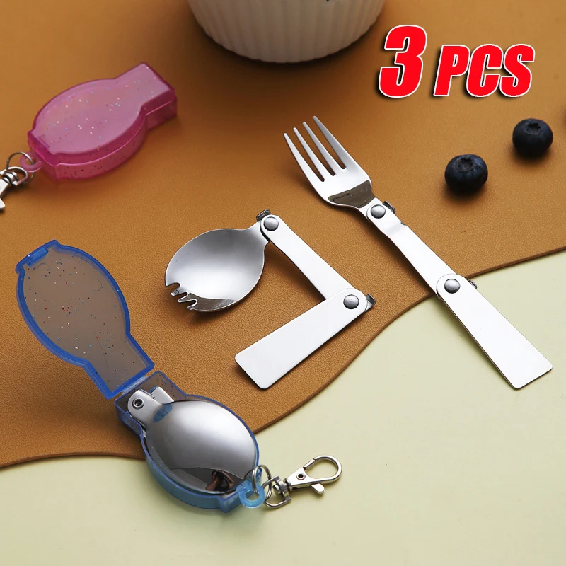 3PCS 304 Stainless Steel Folding Spoon Creative Gift Tableware Outdoor  Portable Three Fold Spoon Fork Travel Folding Spoon - AliExpress