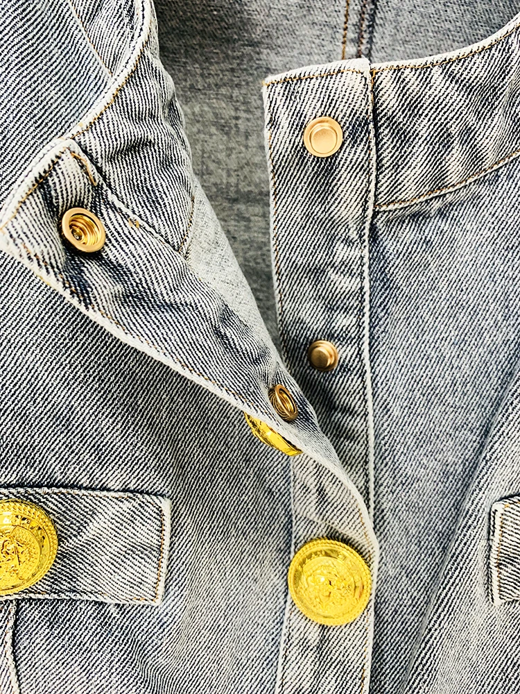 ジャケット・アウター gold button collarless denim jacket gold button collarless denim jacket