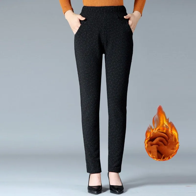 2023 Autumn and Winter Women's High Waist Elastic Button Pockets Striped Slim Fashion Casual Elegant Commuter Straight Leg Pants