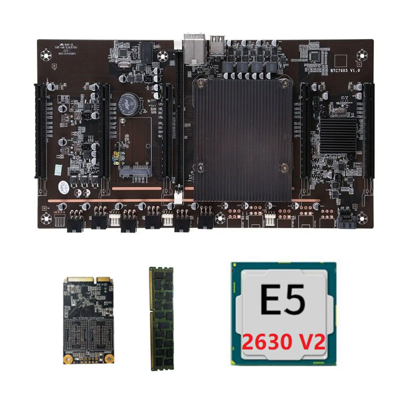 Материнская плата X79 BTC Miner с процессором E5 2630 V2 RECC 8 ГБ DDR3 ОЗУ 120 SSD 5X PCIE поддержка 3060