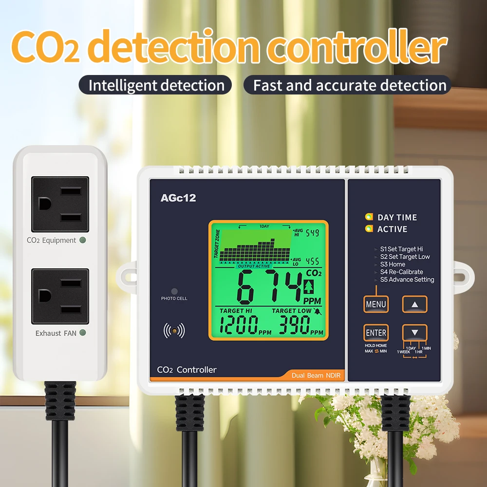온실용 NDIR 감지 및 감압 밸브 포함 디지털 이산화탄소 컨트롤러, CO2 IAQ 모니터 릴레이 기능