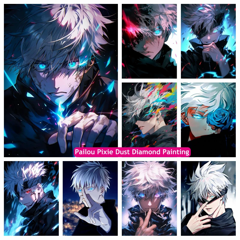 

Gojo Satoru Jujutsu Kaisen Anime Fairy Dust Diamond Painting Fantasy Blue Eyes Japanese Cartoon Art Mosaic Cross Stitch Decor