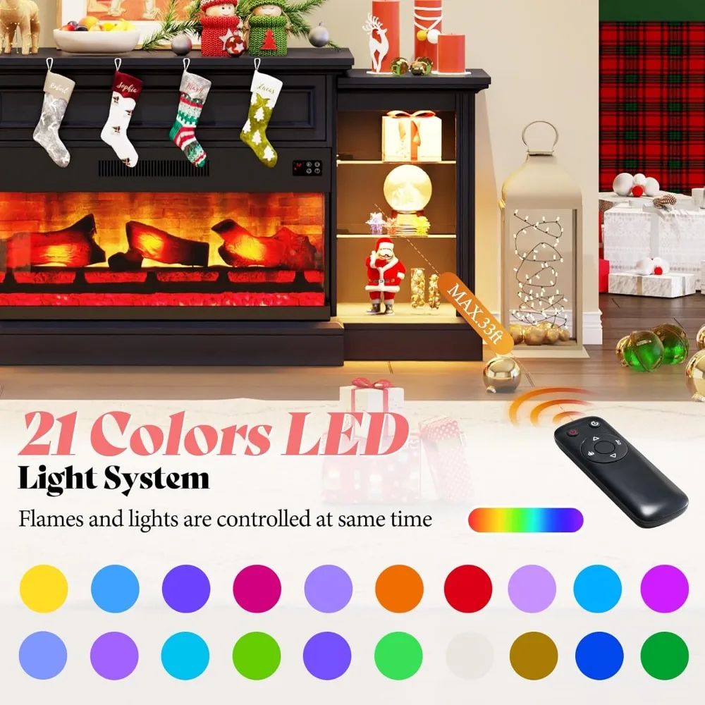 70" Electric Fireplace with Mantel, Farmhouse 3-Sided Fireplace TV Stand for TVs up to 75 Inch, Entertainment Center 5