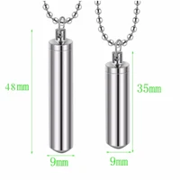 Men Stainless Steel Jewelry Pill Case Holder Cylinder Urn Pendant Memorial Necklace 2 Sizes Beaded Chain 20" 2