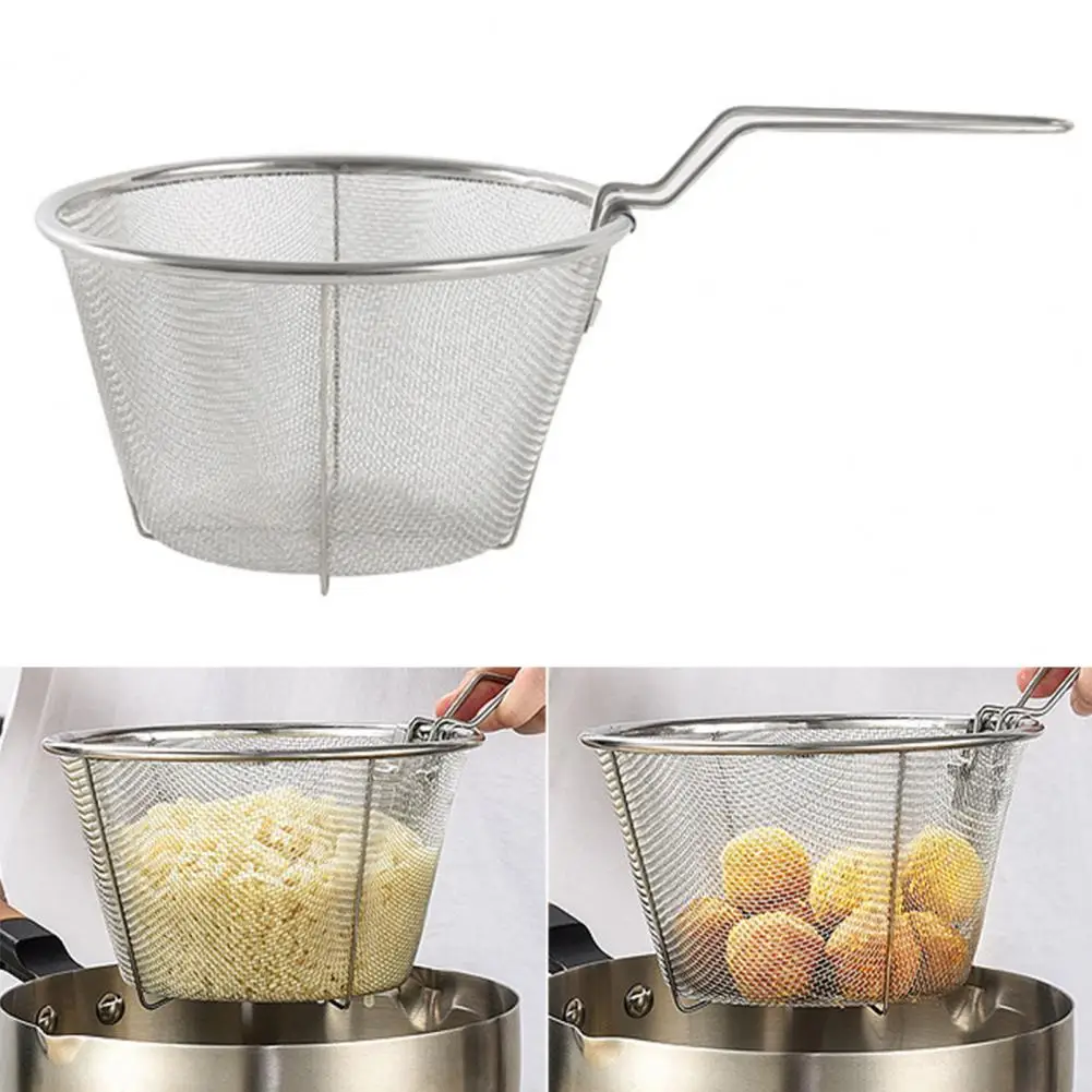 Foldable Edge French Fries Basket For Pot With Handle Deep Fryer Strainer  Stainless Steel Blanching Basket Deep Fryer Skimmer - AliExpress