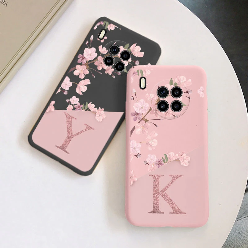Elegant Retro Pink Flower Silicone Case - Soft TPU Back Cover with Initial Letter Design for Huawei Nova 8i / Honor 50 Lite