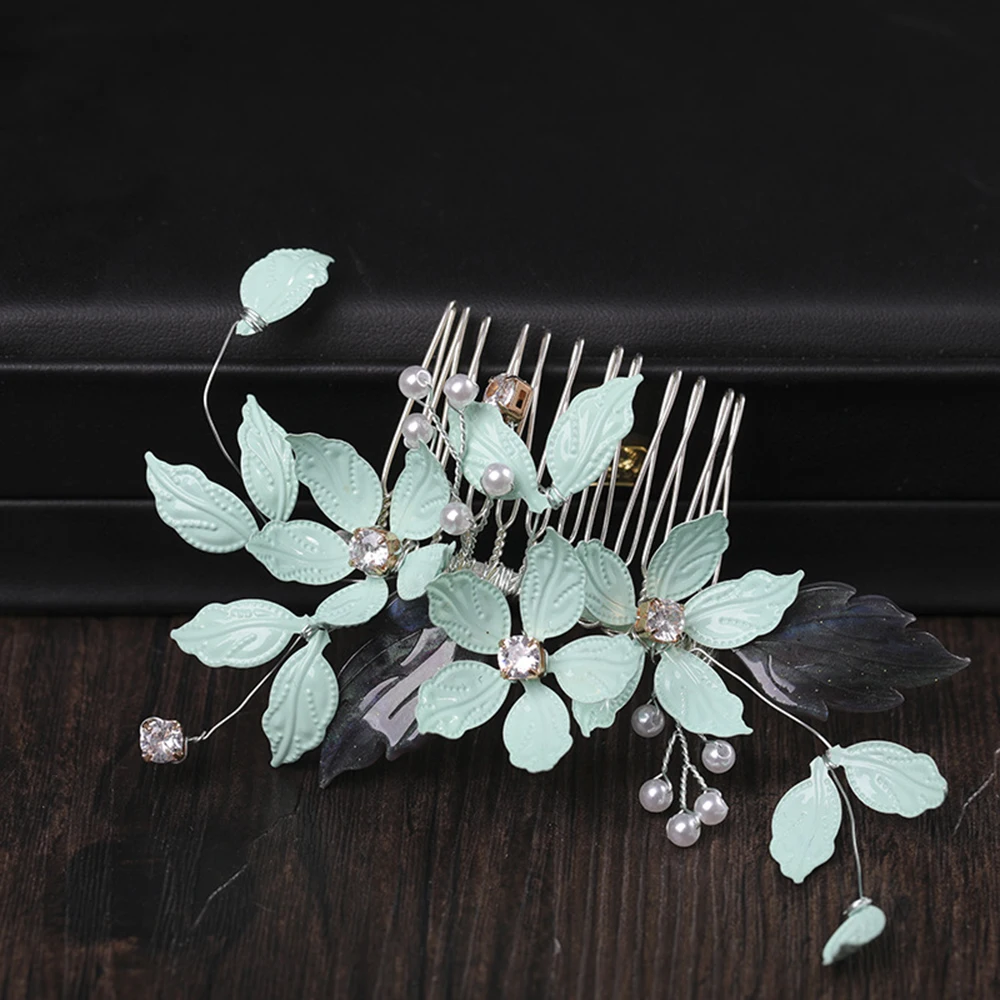 Hair Accessory Green Leaf Hair Combs Women Girls Side Clips Luxury Hairpins Bride Wedding Hair Jewelry Accesories Headpieces