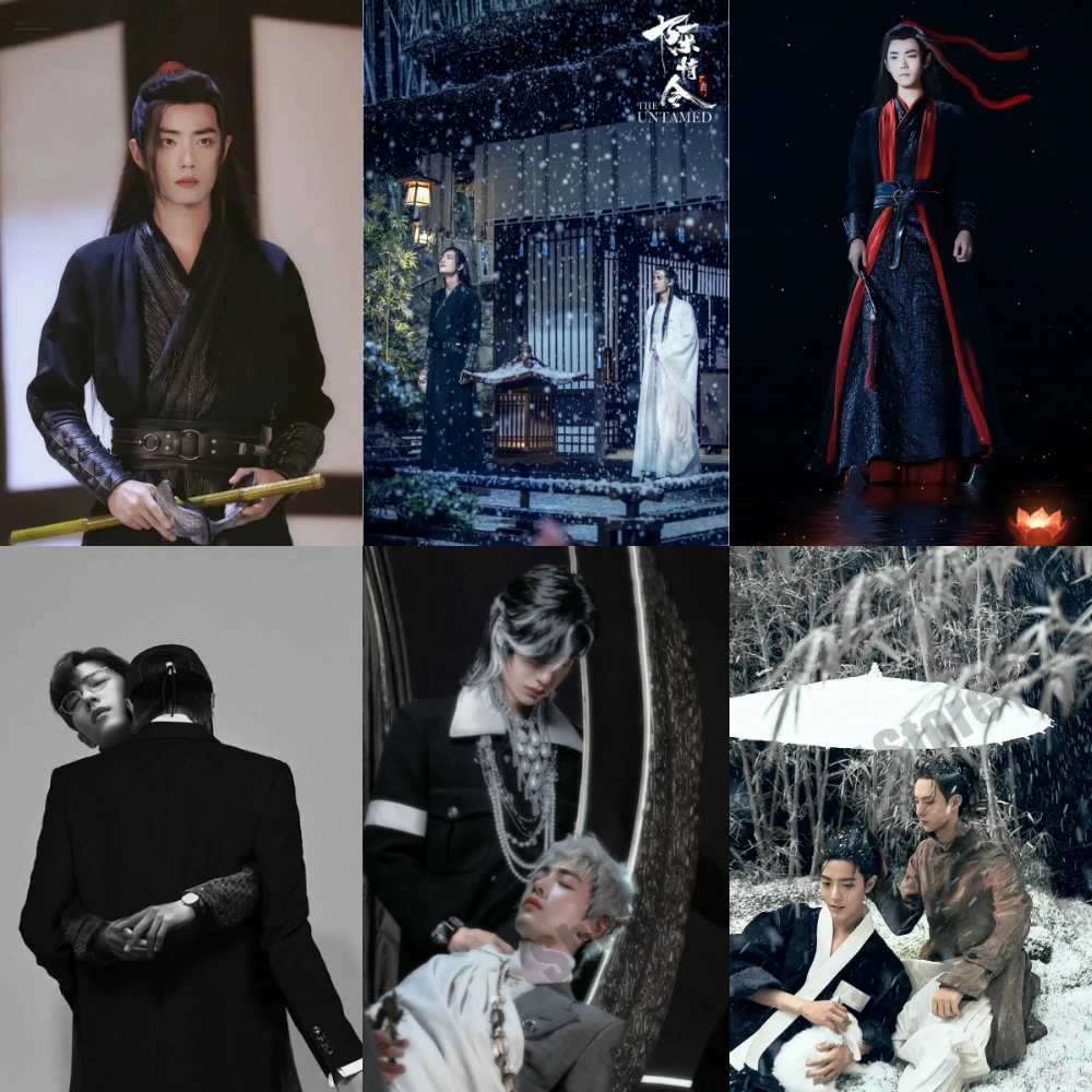 

Xiao Zhan Wang Yibo Silk Painting Wei Wuxian and Lan Zhan Wall Art Chen Qingling SiPosters and Prints Pictures Living Room Decor