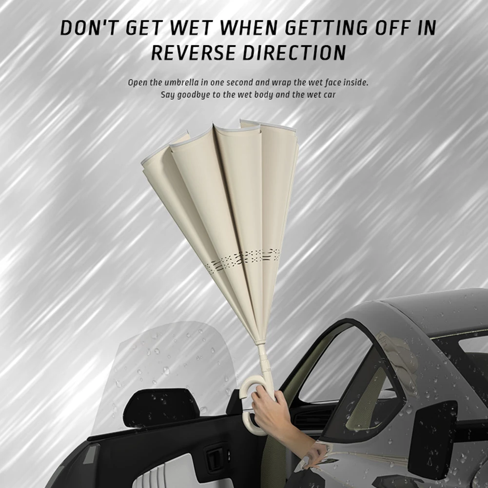 Reverse Folding Automatic Umbrellas Double Layer Waterproof C-shape Handle Umbrella Outdoor Wind and Water Resistant