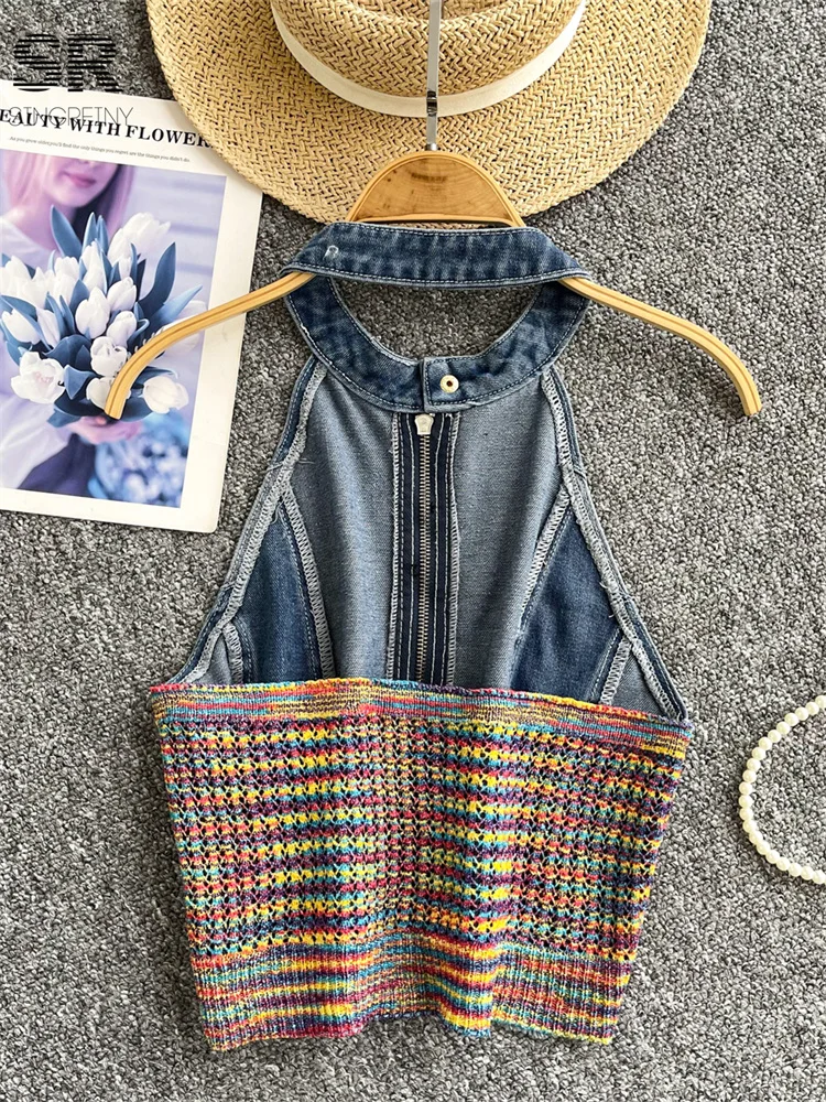 シズニルック トップス SINGREINY Sexy Backless Denim Tops Slim Women Strapless