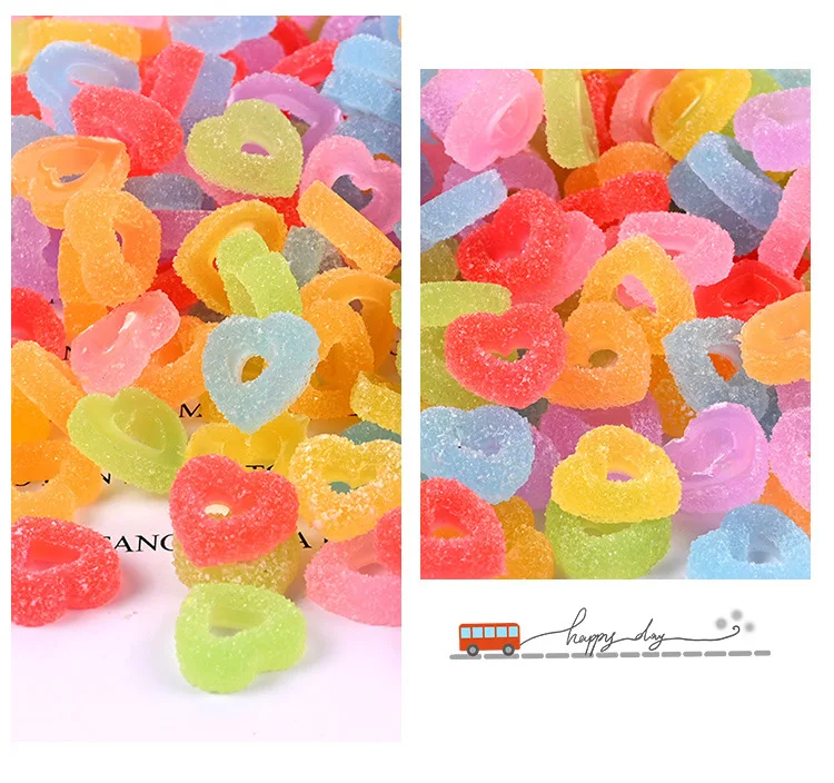 100 Stück Simulation Fudge Donuts Kawaii süße bunte künstliche Harz DIY weiche Süßigkeiten Handwerk Dekoration Zubehör Herz Süßigkeiten – Detail 26