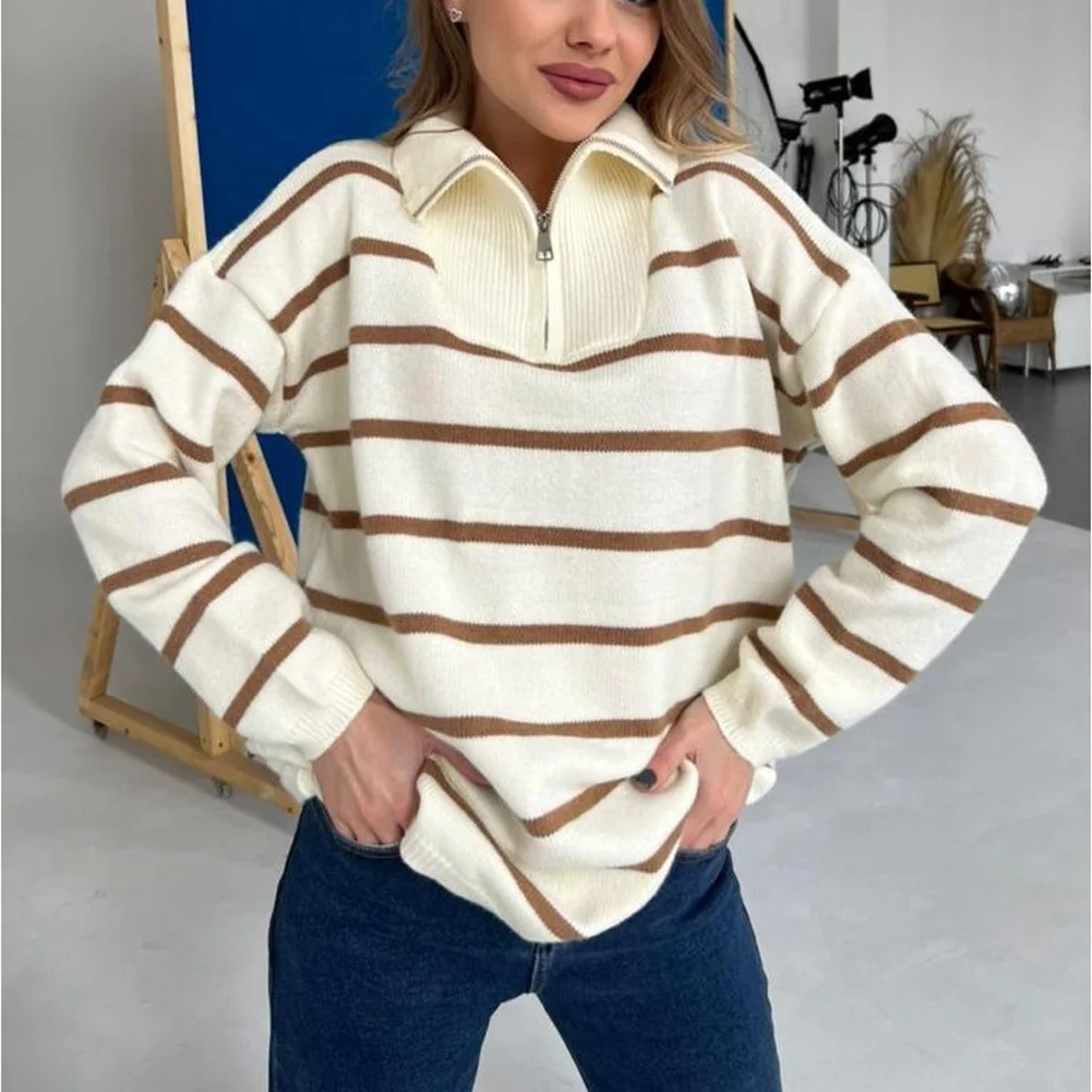 

Womens Coat Womens Tops Fashion High Street Long Sleeved Loose Regular Slightly Elastic Soft Striped Comfortable