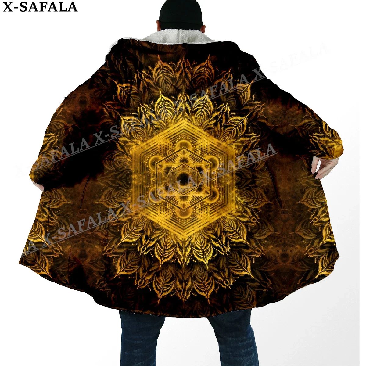 

Hippie Psychedelic Colorful Trippy 3D Print Dream Cloak Thick Warm Hooded Men Overcoat Coat Windproof Fleece Cape Robe Blanket-6