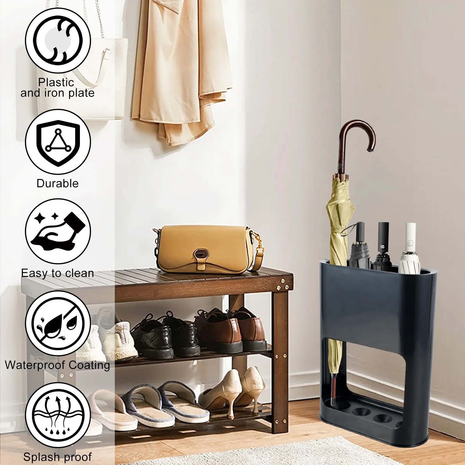 Umbrella Stand With 4 Holes Umbrella Storage Rack Plastic Removable Drip Tray Freestanding Holders for Home Office