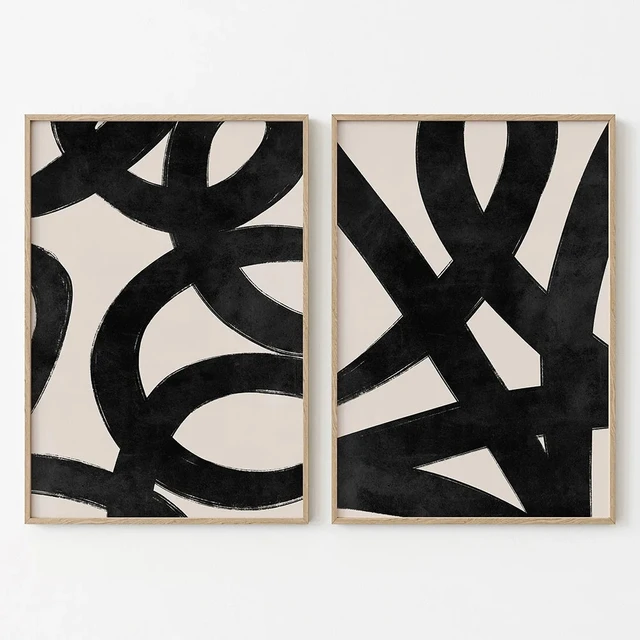 Modern Poster Abstract Art Prints Canvas Painting Beige Black Line Minimal Wall Art Pictures For Living Room Home Decor