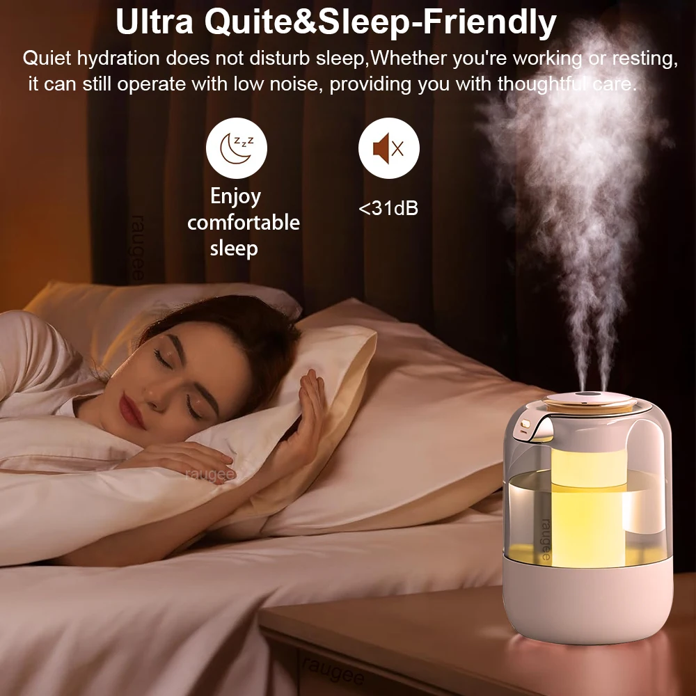 Air Humidifier 2.2L Large Capacity Home Humidifier Mute Mist Maker Double Nozzle Usb Humidifier for Bedroom with LED Night Light 5