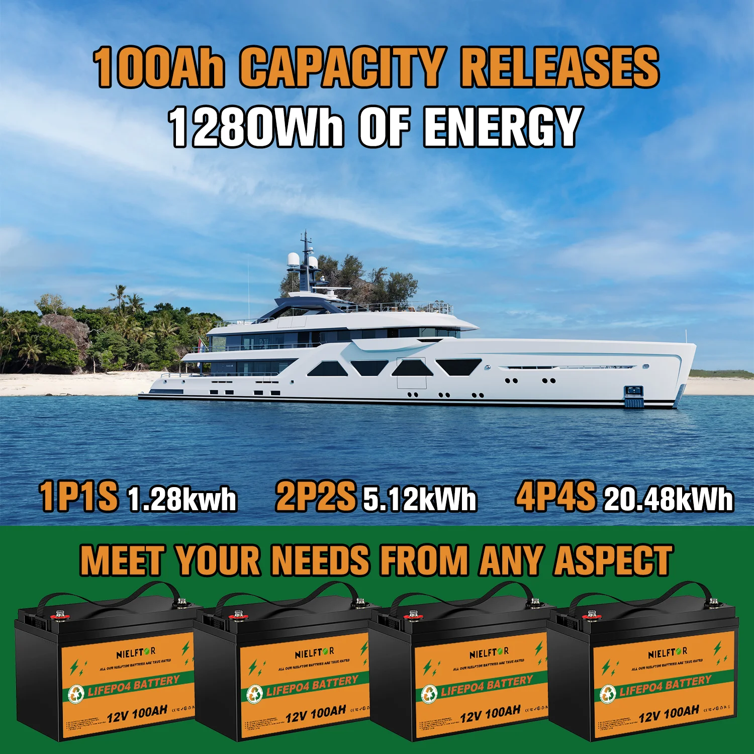 NIELFTOR New 12V 24v 48v 100AH 200AH 300ah LiFePO4 Battery 12V 24v Lithium Iron Phosphate Batteries RV Solar Camping free tax 3