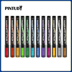 DSPIAE MKA 12 Colors Super Metallic Marker Brush Pen Environment-friendly Water-based Soft Head Red Blue Green Glod 12 Pcs/set