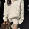 Gagaok Korean Style Sweater Short Sets Women Casual Turn-down Collar Solid Knitted Pullover Top+high Waist Shorts 2 Piece Set 1