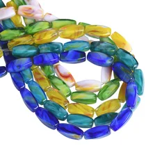  10pcs Cuboid Tube Shape 14x6mm Colorful Lampwork Glass Loose Beads For Jewelry Making DIY Crafts Findings 