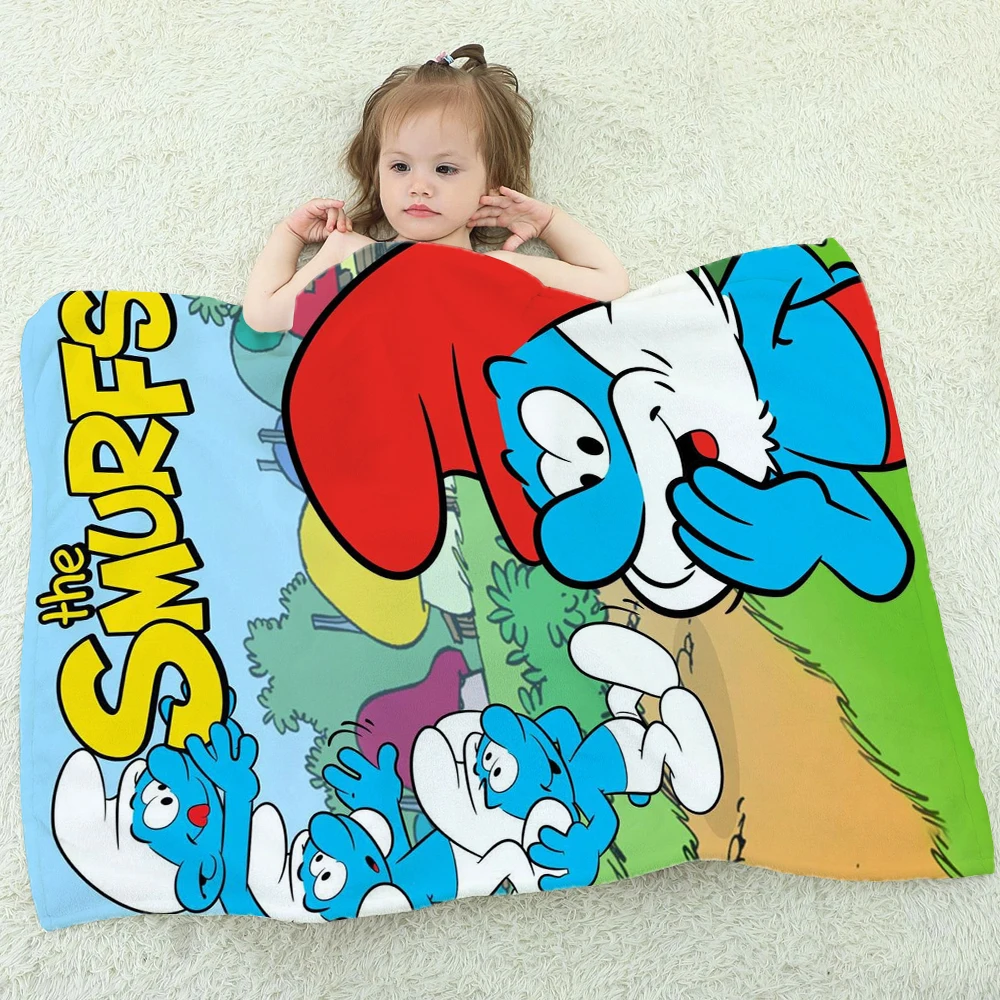 Cute Cartoon Smurfs Printed Blanket Picnic Blankets Warm Blanket Soft and Comfortable Blanket Home Travel Birthday Gift 6