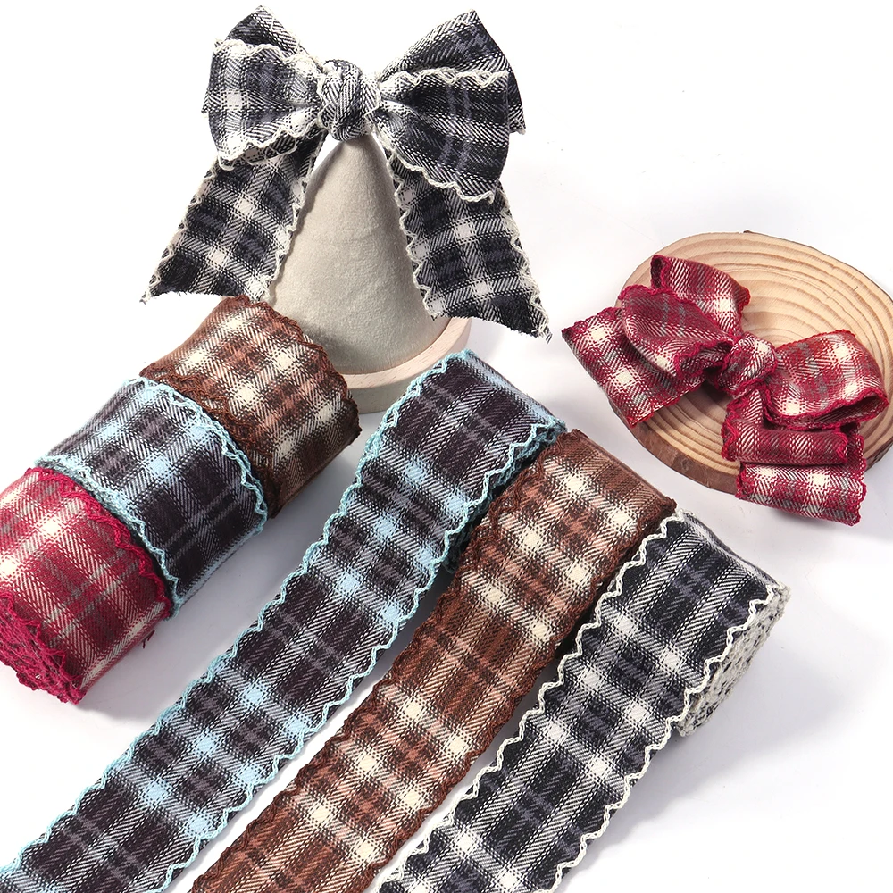 Wavy Edge British Style Plaid Ribbons - 3 Yards, 4cm Width for DIY Crafts and Gift Wrapping