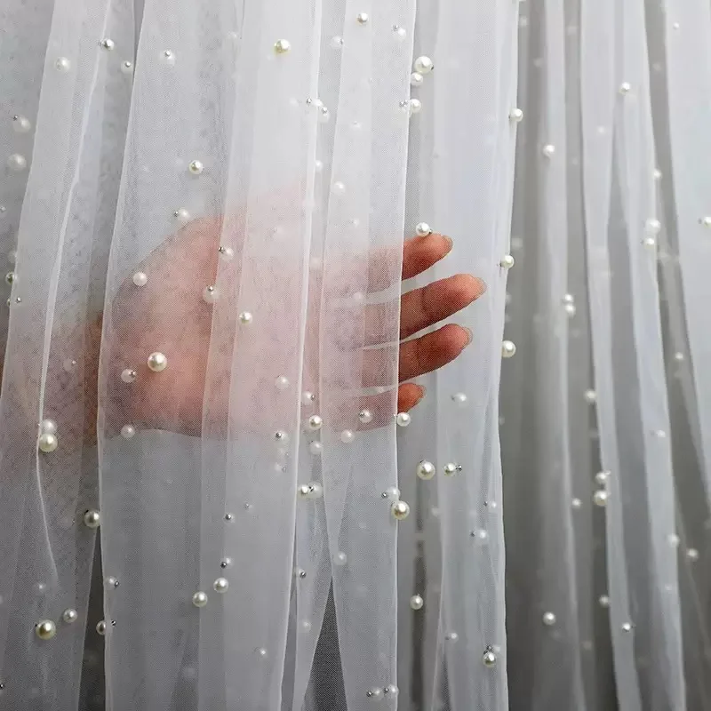 Pearls Soft Mesh Sheer Tulle Fabric Swiss Tulle for Bridal Veil Dress Illusion Wedding Dress White Ivory Black 150cm