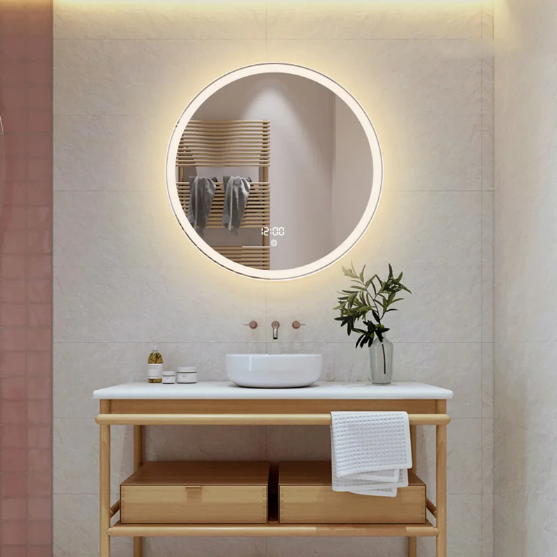 

Round Makeup Wall Mirror Led Light Nordic Multifunct Modern Design Smart Aesthetic Bathroom Mirror Lusterko Bathroom Decor