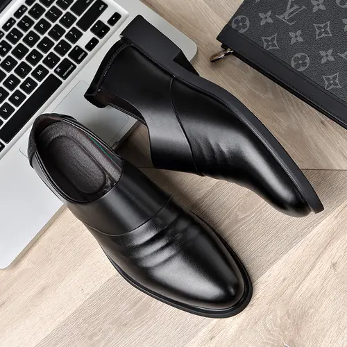 New Genuine Leather Men's Flat / 6CM Heightening Elevator Shoes Business Formal Leather Shoes Man British Casual Wedding Shoes - Image 3
