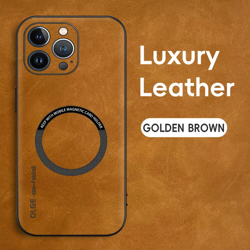 Magnetic Retro Leather Soft Phone Case with Wireless Charging Compatibility