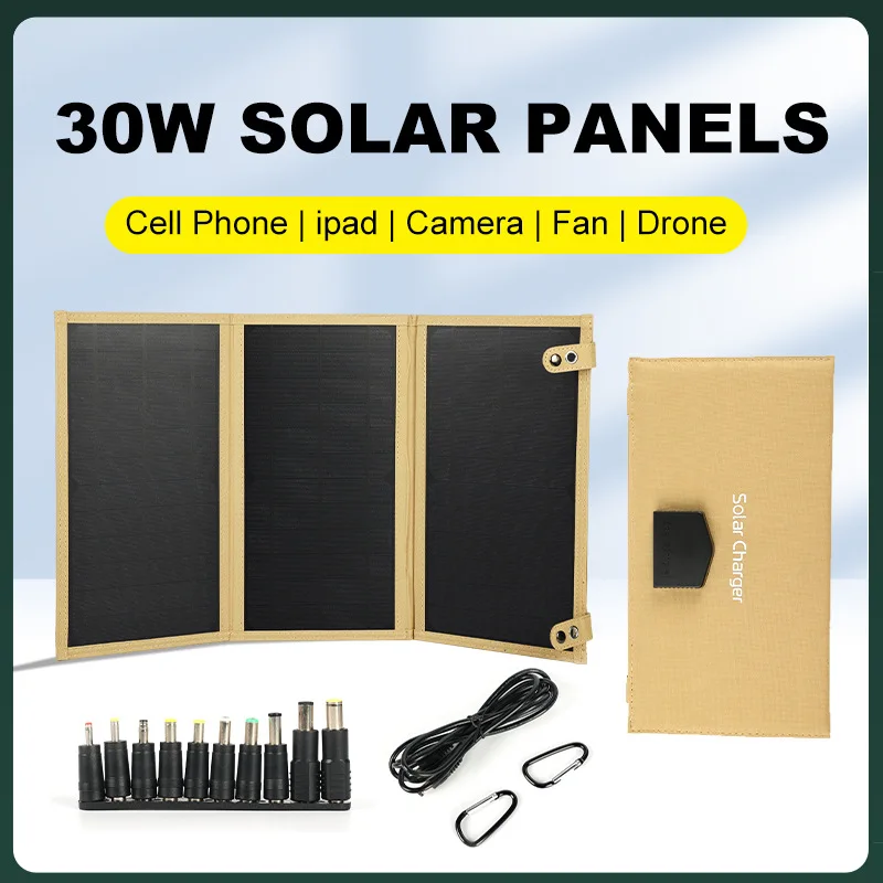 

30w Folding Solar Panel 18V DC5521 Type-c USB Photovoltaic Charger Outdoor Mobile Phone Tablet Fast Charging Mobile Power Bank