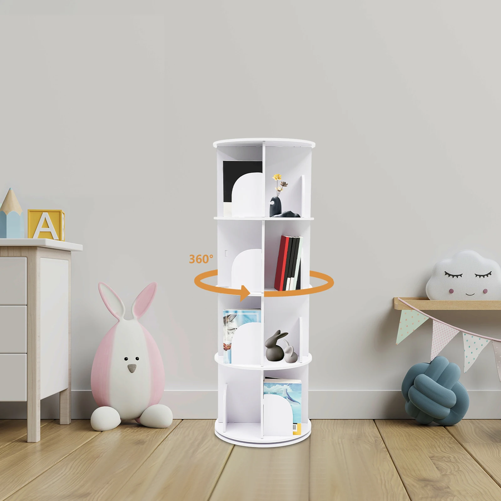 4-Tier Rotating Bookshelf Round Strong Bearing Capacity Adjustable Saving Space Bookshelf For Store Books In Living Rooms 2