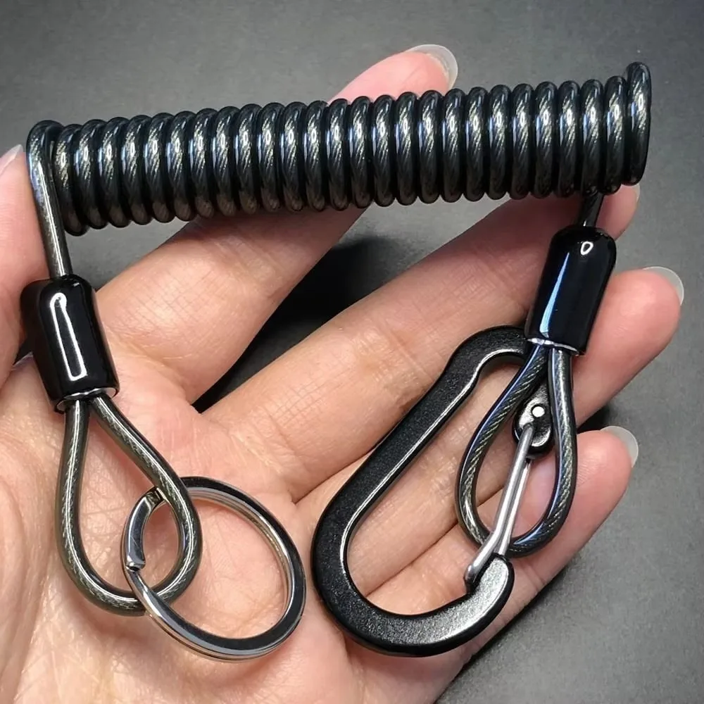 1PC Key Lanyard Fishing Missed Rope Key Koord Key Chain Elastic Coil Stretch Tether Fashion Wire Spring Twisted Lockable Rope